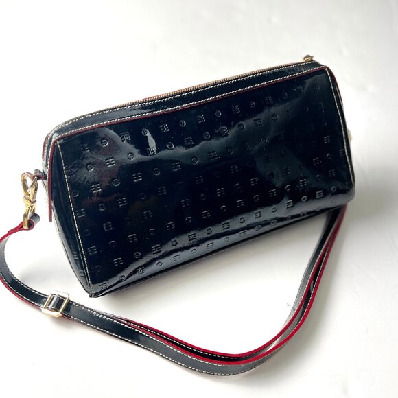 Arcadia Italian Black Patent Leather Bag With Adjustable Strap - Picture 2 of 5